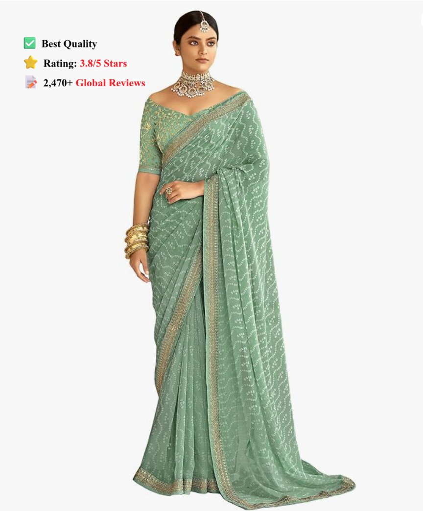SIRIL Women's Bandhani Printed Mint Green Georgette Saree with Blouse — Roopalia रिव्यू