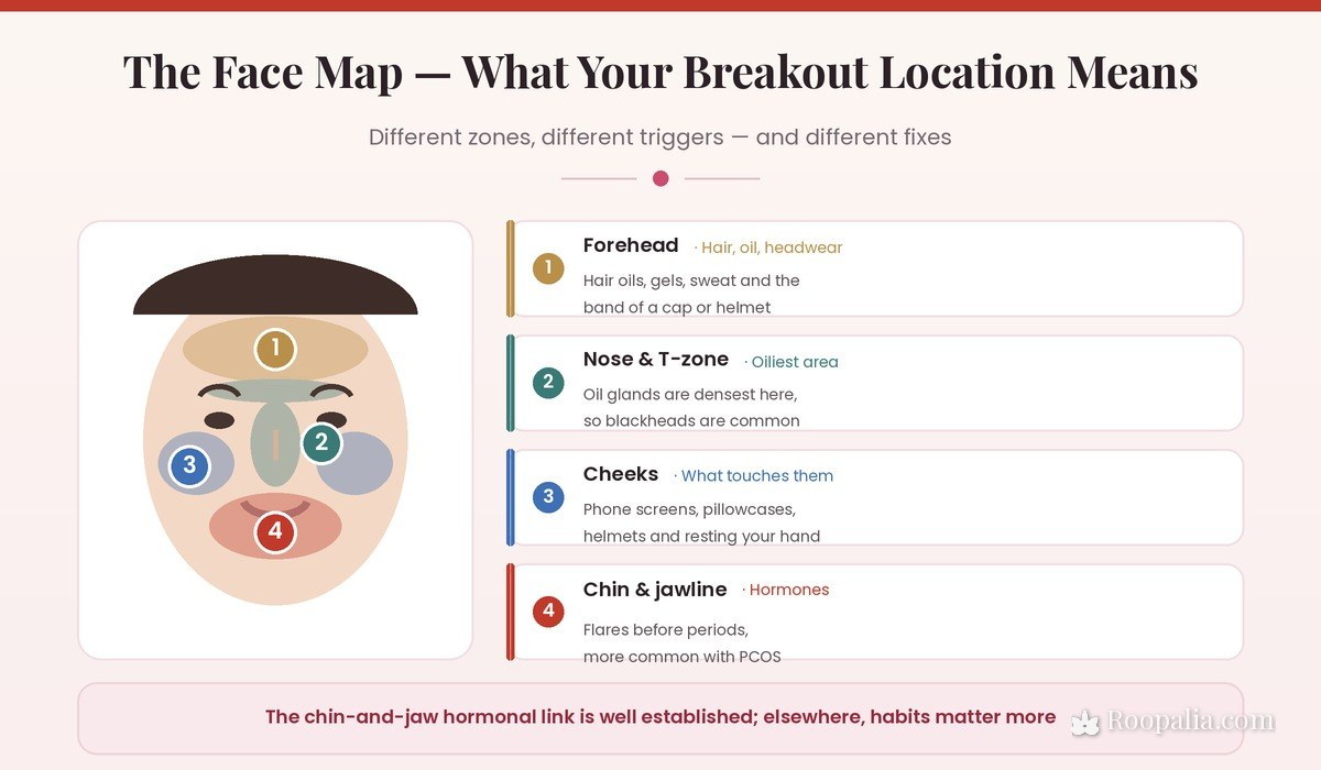 Acne face map — what forehead, nose, cheek and chin breakouts mean