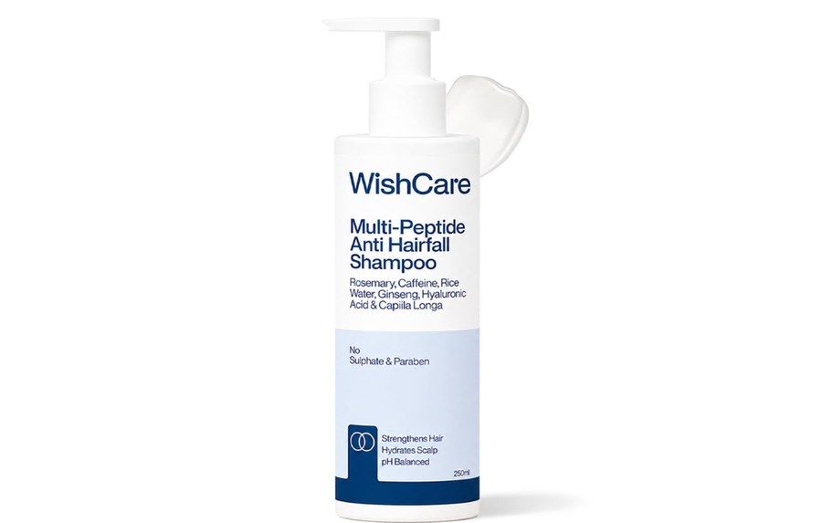 WishCare Multi-Peptide Anti Hairfall Shampoo 250ml with rosemary, caffeine, rice water and hyaluronic acid